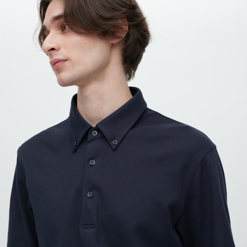 Navy Uniqlo Airism Pique Short-sleeve Men Polo Shirts | 9863355
