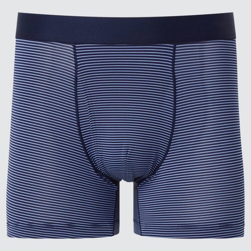 Navy Uniqlo Airism Striped Boxers Men Underwear | 3717342