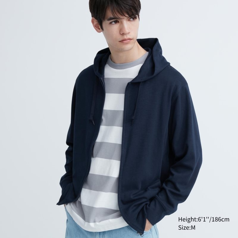 Navy Uniqlo Airism Uv Protection Full-zip Men Hoodie | 1541502