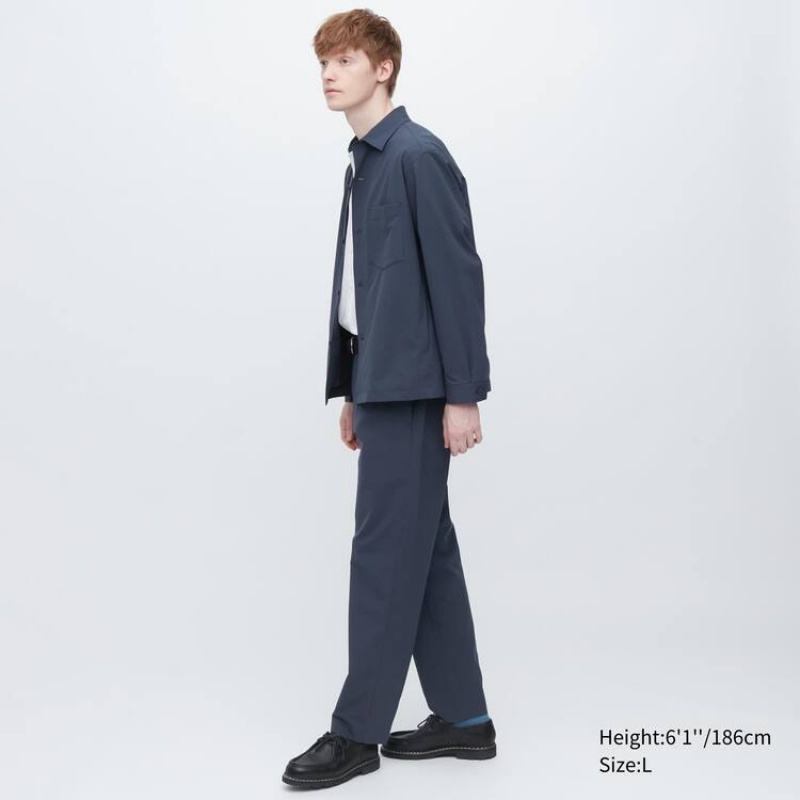 Navy Uniqlo Airsense Ultra Light Seersucker Relaxed Fit Men Pants | 7645527