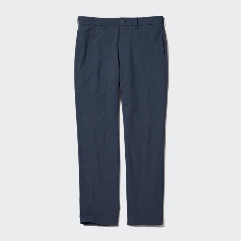 Navy Uniqlo Airsense Ultra Light Seersucker Relaxed Fit Men Pants | 7645527