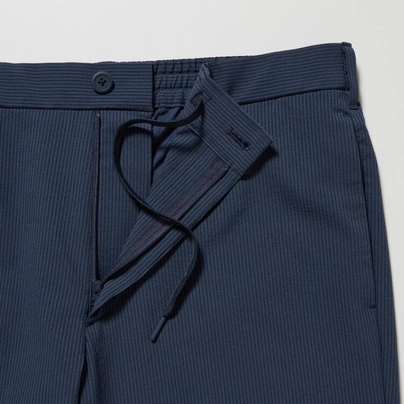 Navy Uniqlo Airsense Ultra Light Seersucker Relaxed Fit Men Pants | 7645527