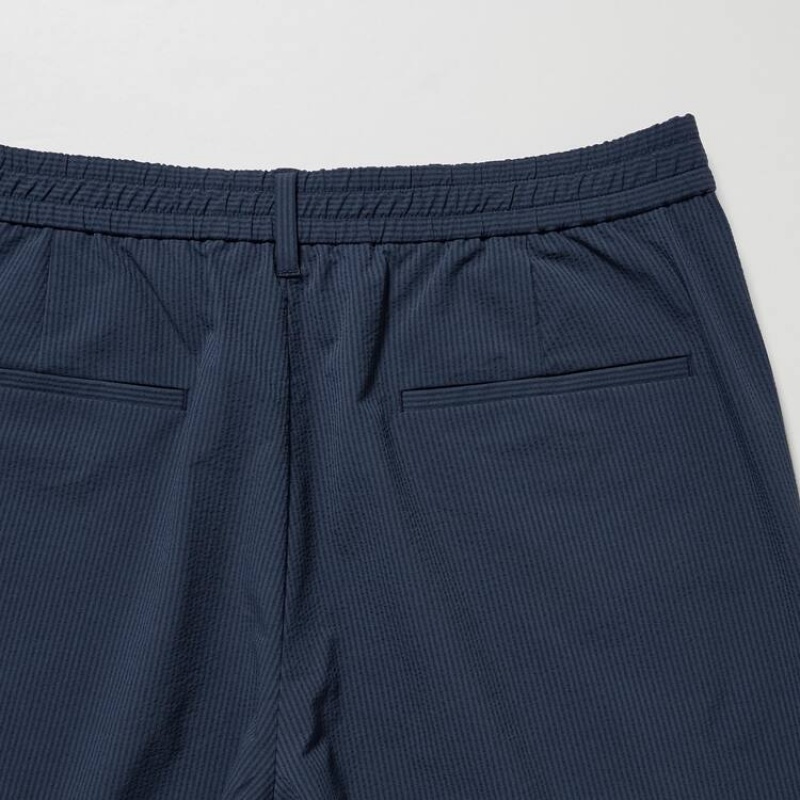 Navy Uniqlo Airsense Ultra Light Seersucker Relaxed Fit Men Pants | 7645527
