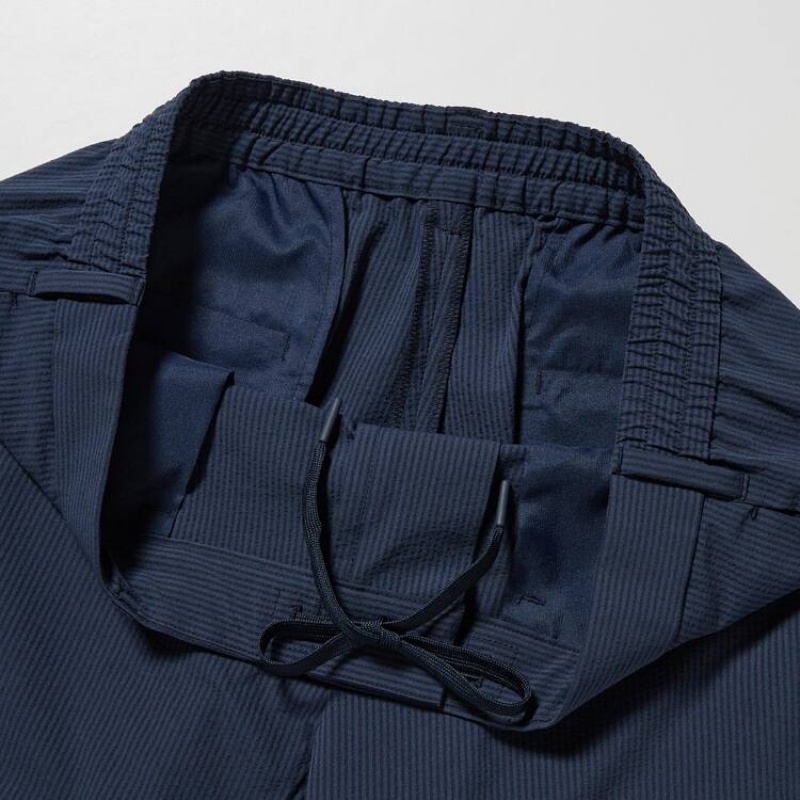 Navy Uniqlo Airsense Ultra Light Seersucker Relaxed Fit Men Pants | 7645527