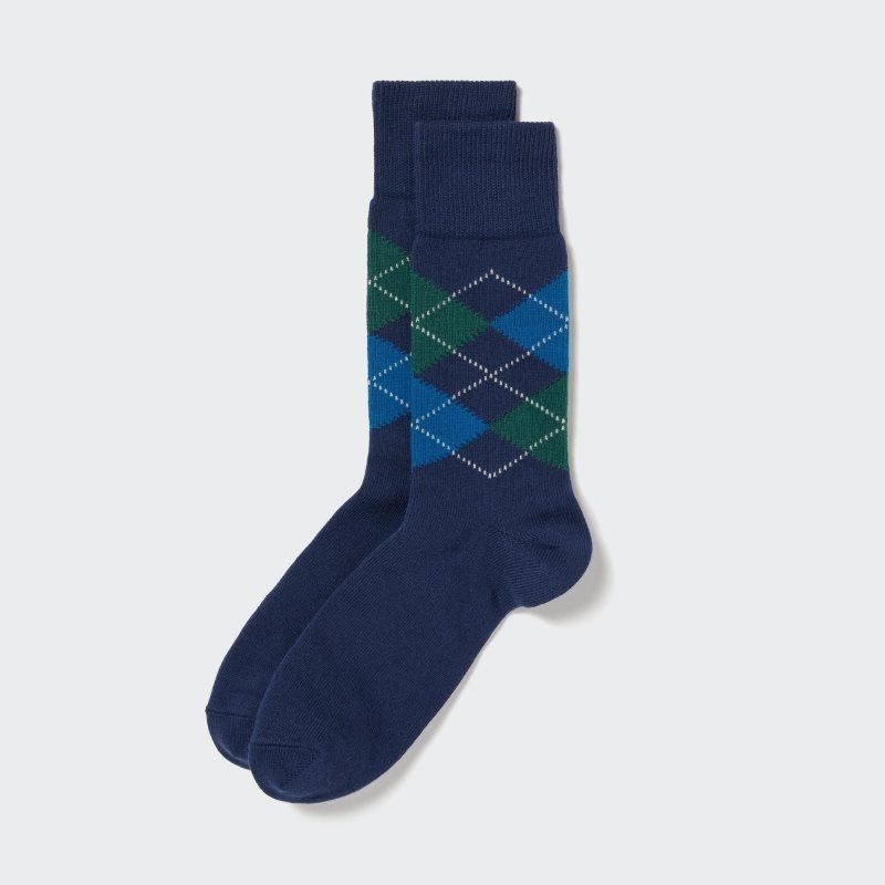 Navy Uniqlo Argyle Men Socks | 7104650