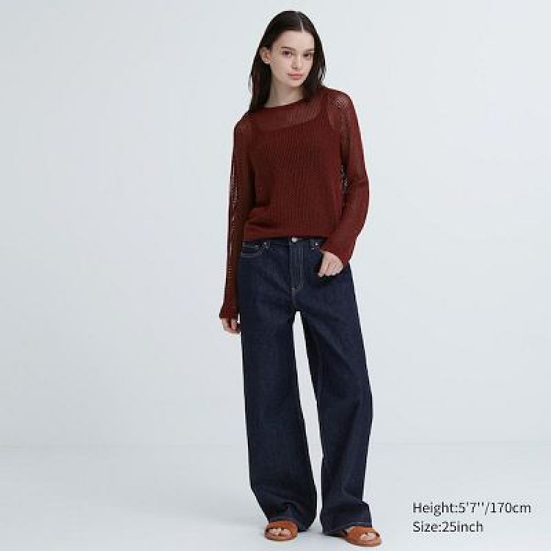 Navy Uniqlo Baggy Women Jeans | 3437199