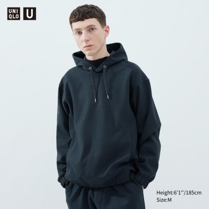 Navy Uniqlo Brushed Jersey Long-Sleeve Women Hoodie | 7048841