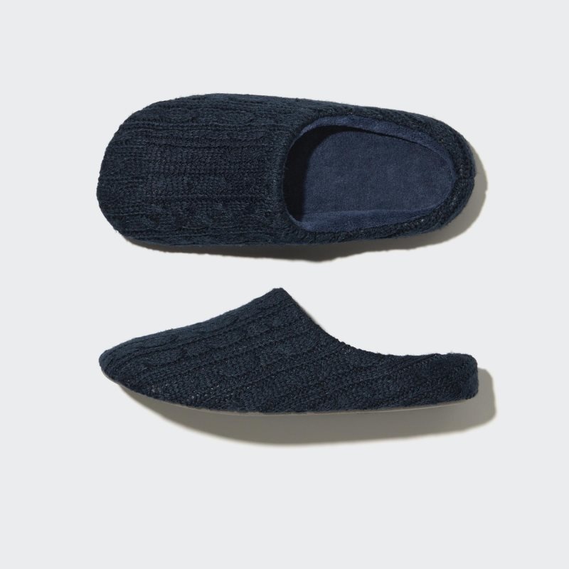 Navy Uniqlo Cable Knit Rubber Sole Men Slippers | 7159034