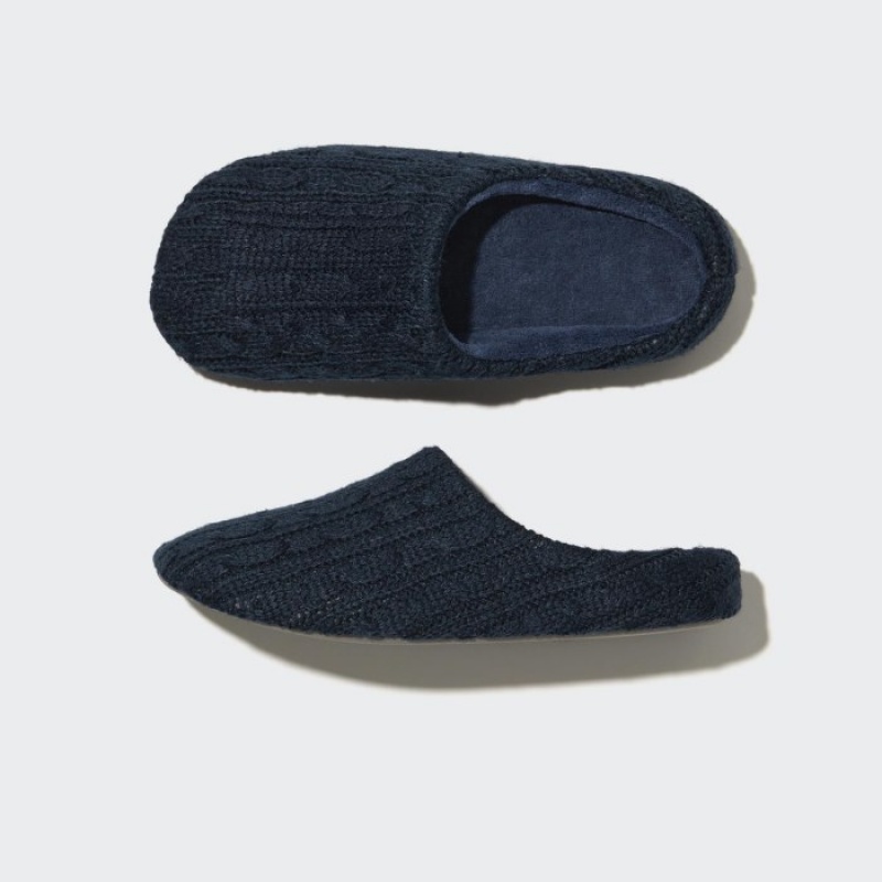 Navy Uniqlo Cable Knit Women Slippers | 3146632