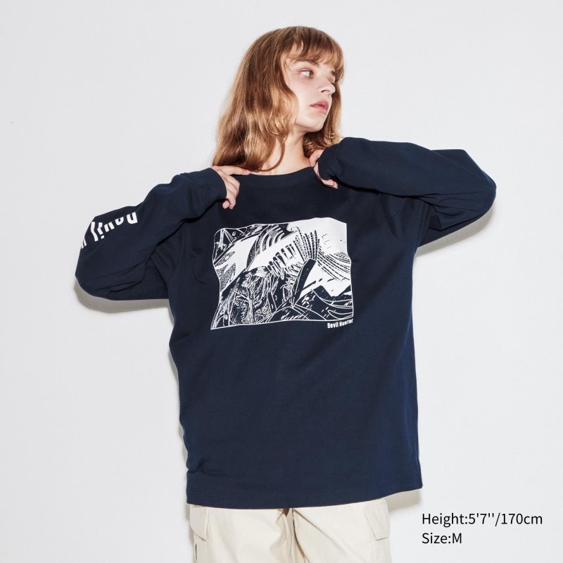 Navy Uniqlo Chainsaw Man × Kosuke Kawamura Ut Long-sleeve Graphic Men T Shirts | 2502941