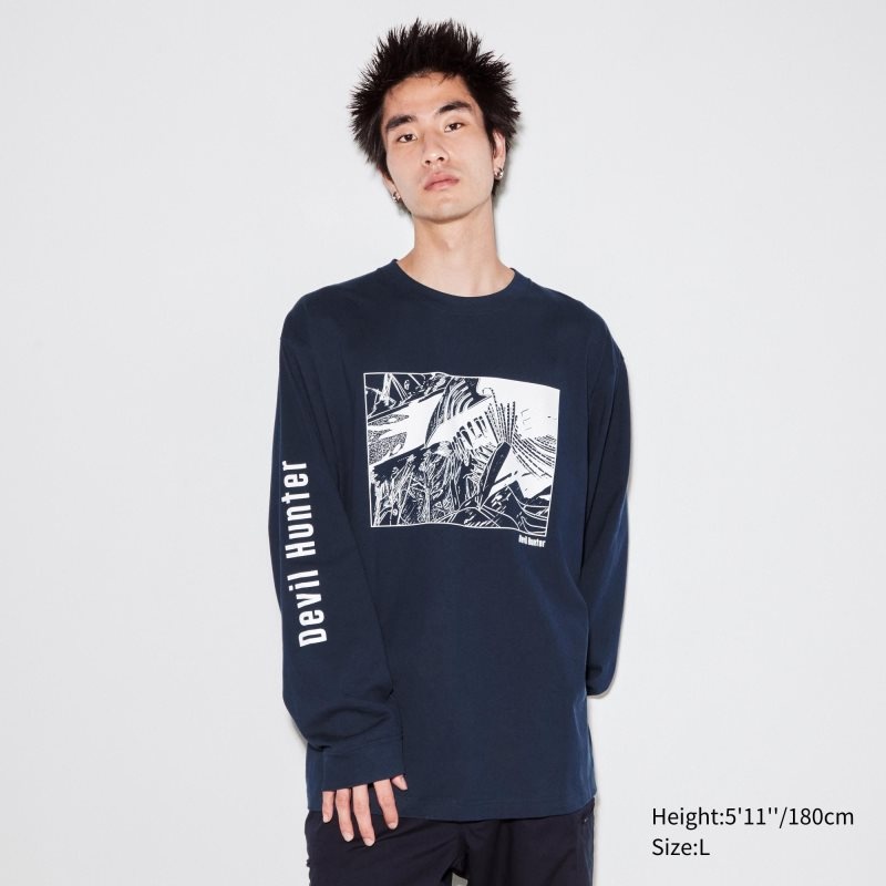 Navy Uniqlo Chainsaw Man × Kosuke Kawamura Ut Long-sleeve Graphic Men T Shirts | 2502941