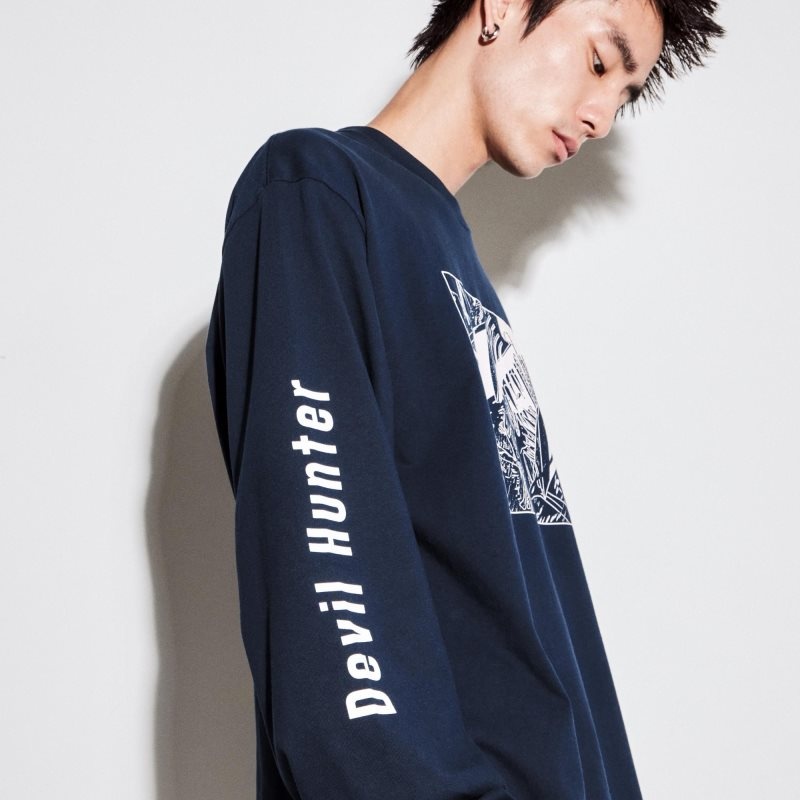 Navy Uniqlo Chainsaw Man × Kosuke Kawamura Ut Long-sleeve Graphic Men T Shirts | 2502941