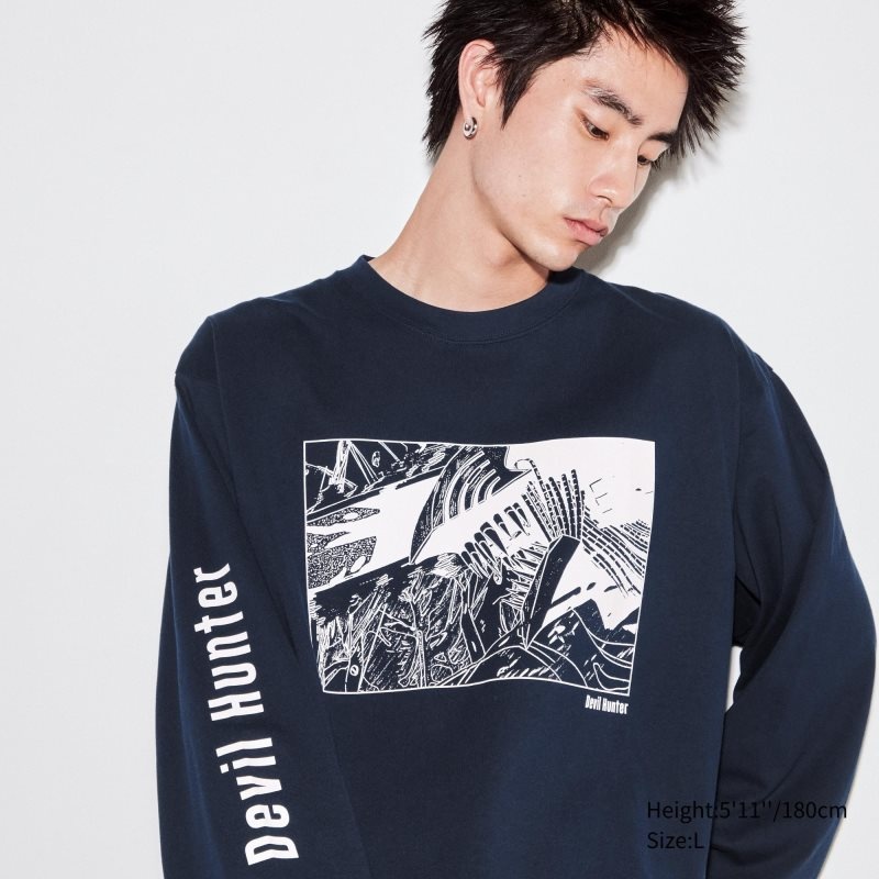 Navy Uniqlo Chainsaw Man × Kosuke Kawamura Ut Long-sleeve Graphic Men T Shirts | 2502941