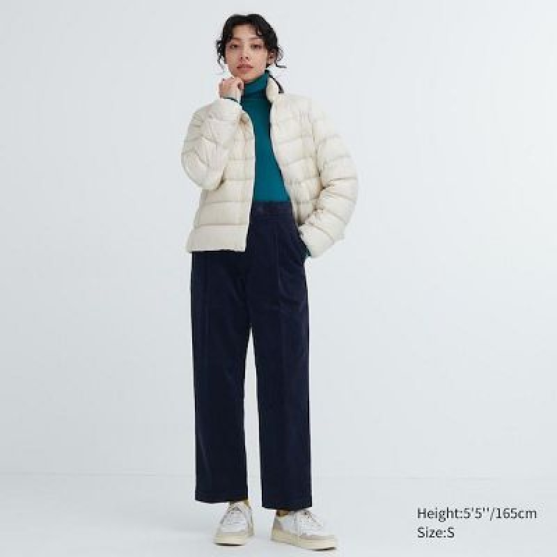 Navy Uniqlo Corduroy Wide-Fit Pleated Women Pants | 4162042