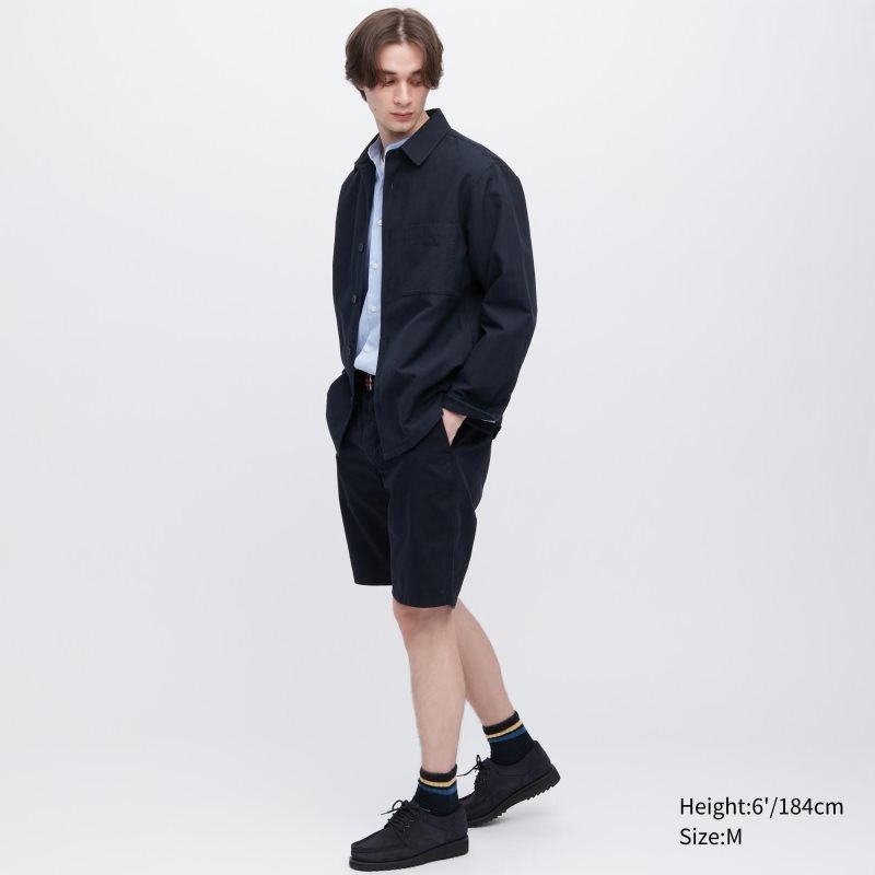 Navy Uniqlo Cotton Linen Over Shirt Men Jackets | 1981160