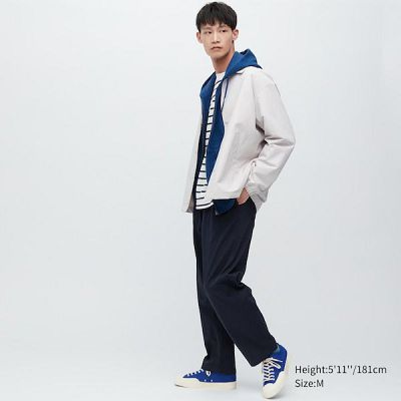 Navy Uniqlo Cotton Relaxed Ankle Women Pants | 1541061