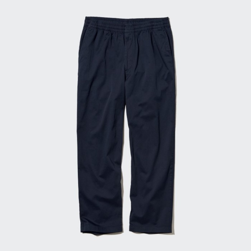 Navy Uniqlo Cotton Relaxed Ankle Women Pants | 9099799
