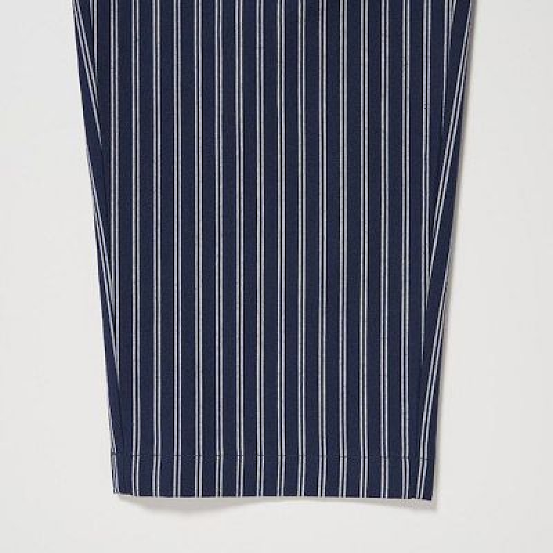 Navy Uniqlo Cotton Striped Relaxed Ankle Women Pants | 5145674