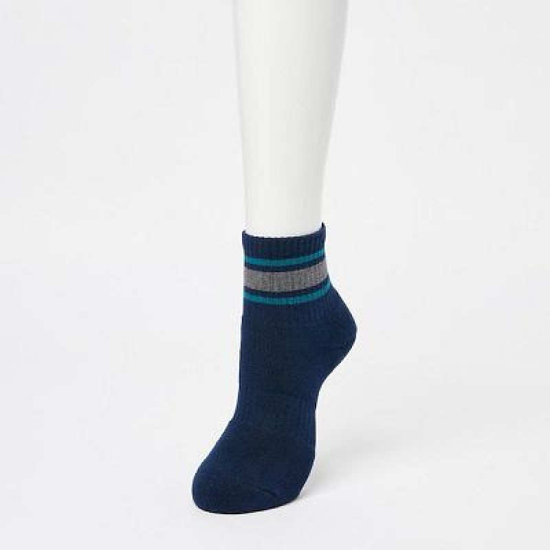 Navy Uniqlo Crew Pile Lined (3 Pairs) Women Socks | 9975467