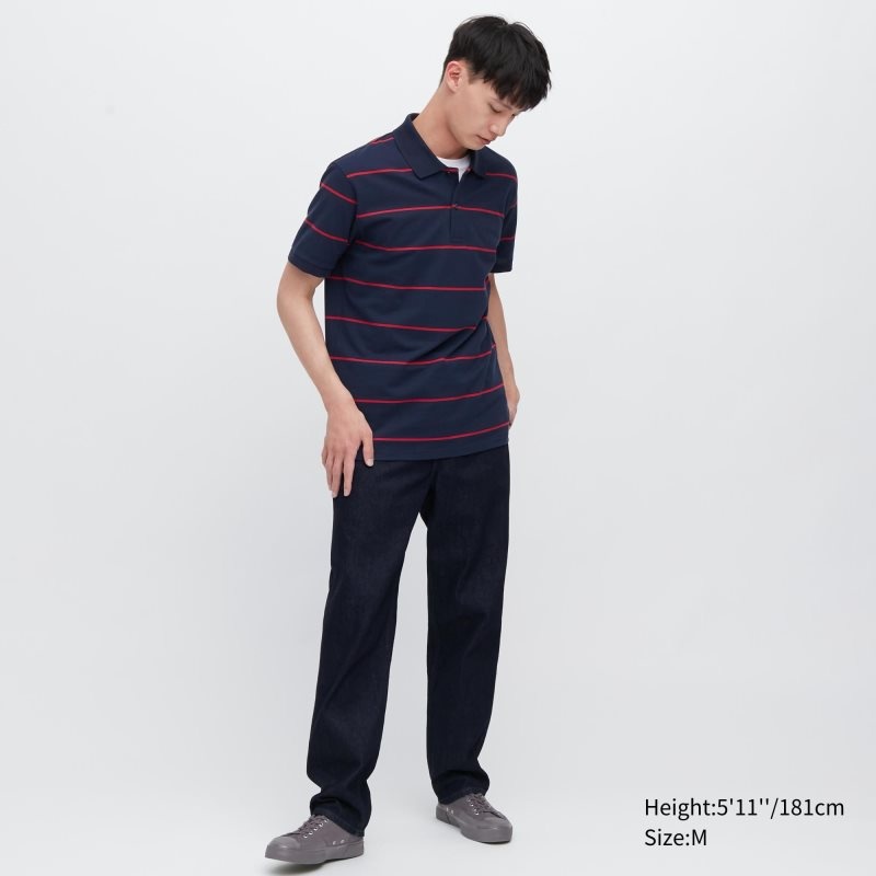 Navy Uniqlo Dry Pique Striped Short-sleeve Men Polo Shirts | 1914234