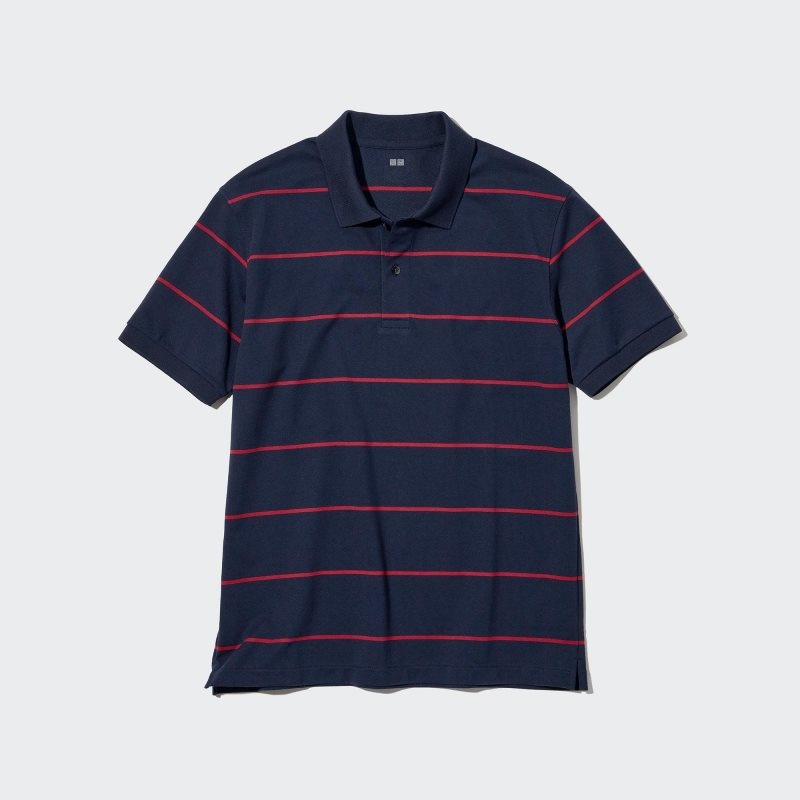 Navy Uniqlo Dry Pique Striped Short-sleeve Men Polo Shirts | 1914234