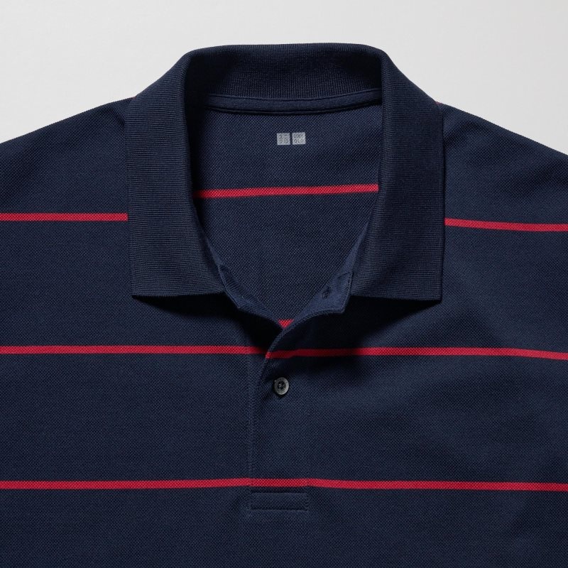 Navy Uniqlo Dry Pique Striped Short-sleeve Men Polo Shirts | 1914234