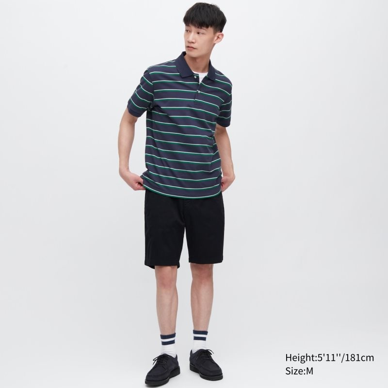 Navy Uniqlo Dry Pique Striped Short-sleeve Men Polo Shirts | 3603199