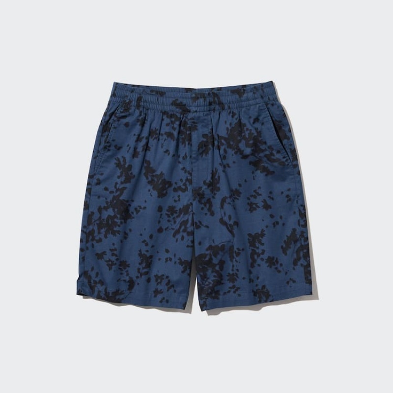 Navy Uniqlo Dry Stretch Leaf Print Easy Men Shorts | 9835471