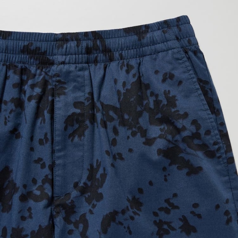 Navy Uniqlo Dry Stretch Leaf Print Easy Men Shorts | 9835471