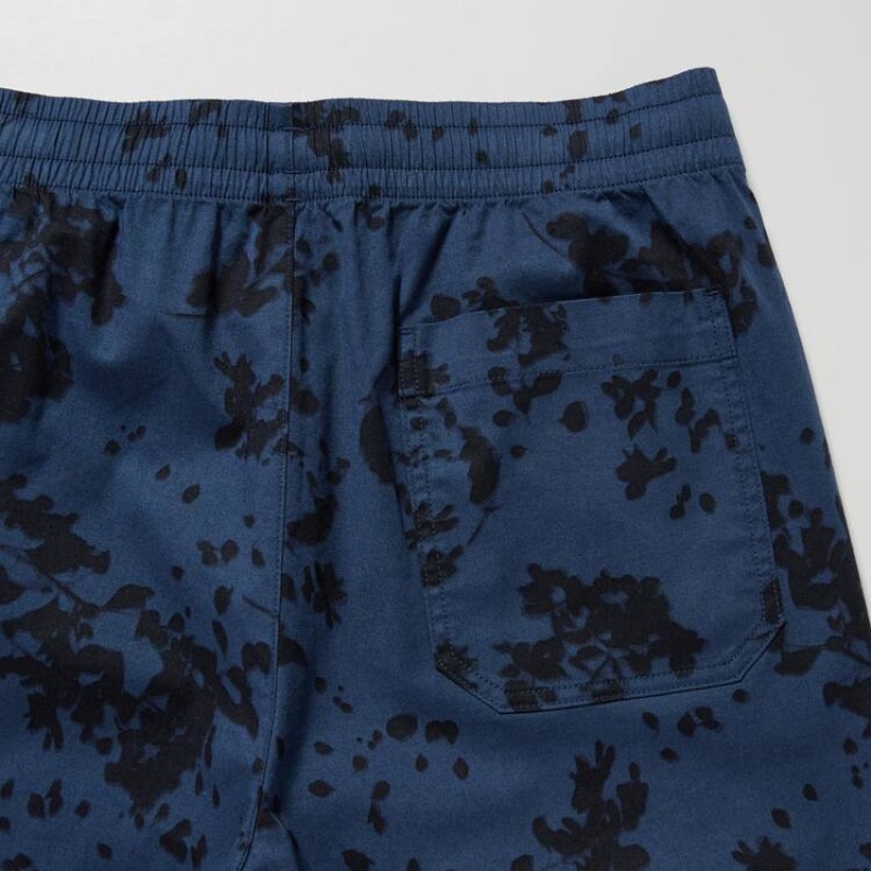 Navy Uniqlo Dry Stretch Leaf Print Easy Men Shorts | 9835471