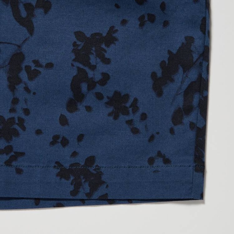 Navy Uniqlo Dry Stretch Leaf Print Easy Men Shorts | 9835471