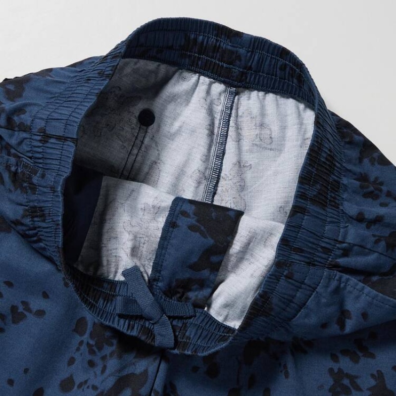 Navy Uniqlo Dry Stretch Leaf Print Easy Men Shorts | 9835471