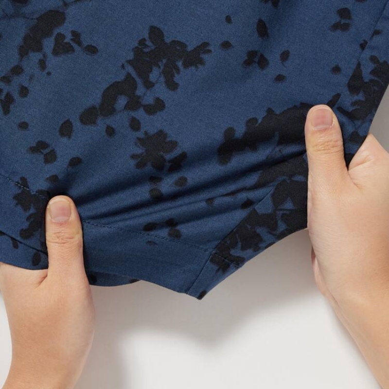 Navy Uniqlo Dry Stretch Leaf Print Easy Men Shorts | 9835471