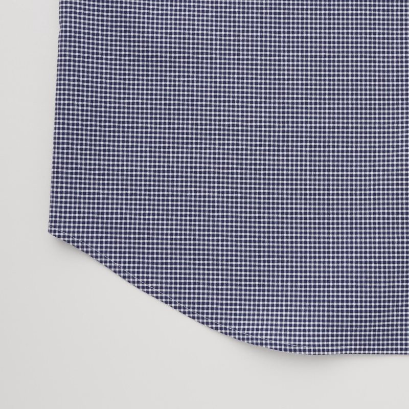 Navy Uniqlo Easy Care Checked Stretch Slim-fit Long-sleeve Men Shirts | 9558826