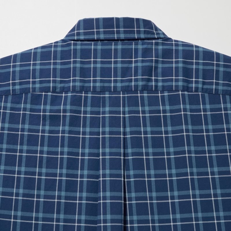 Navy Uniqlo Extra Fine Cotton Broadcloth Checked Long-sleeve Men Shirts | 2952488