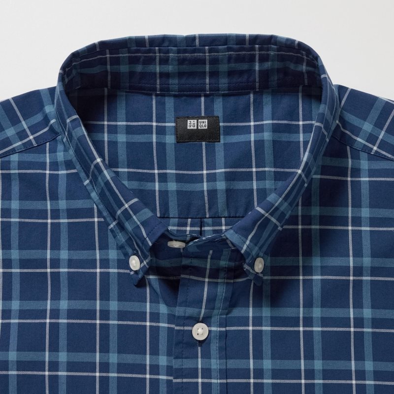 Navy Uniqlo Extra Fine Cotton Broadcloth Checked Long-sleeve Men Shirts | 2952488