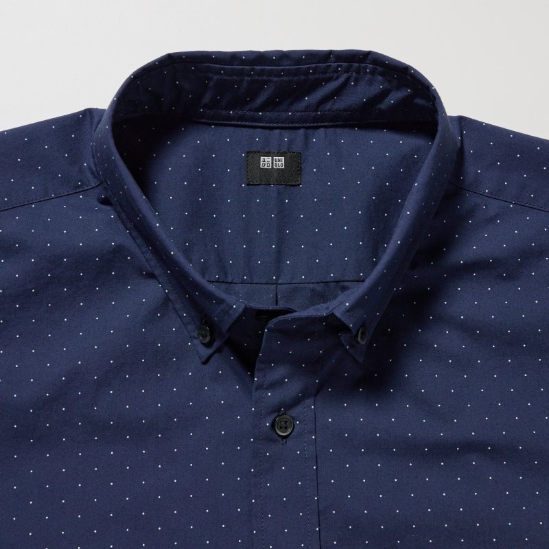 Navy Uniqlo Extra Fine Cotton Broadcloth Dotted Long-sleeve Men Shirts | 7578080