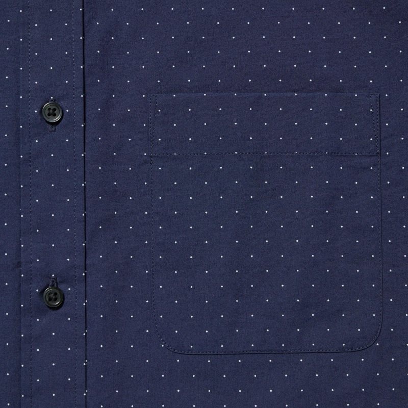 Navy Uniqlo Extra Fine Cotton Broadcloth Dotted Long-sleeve Men Shirts | 7578080