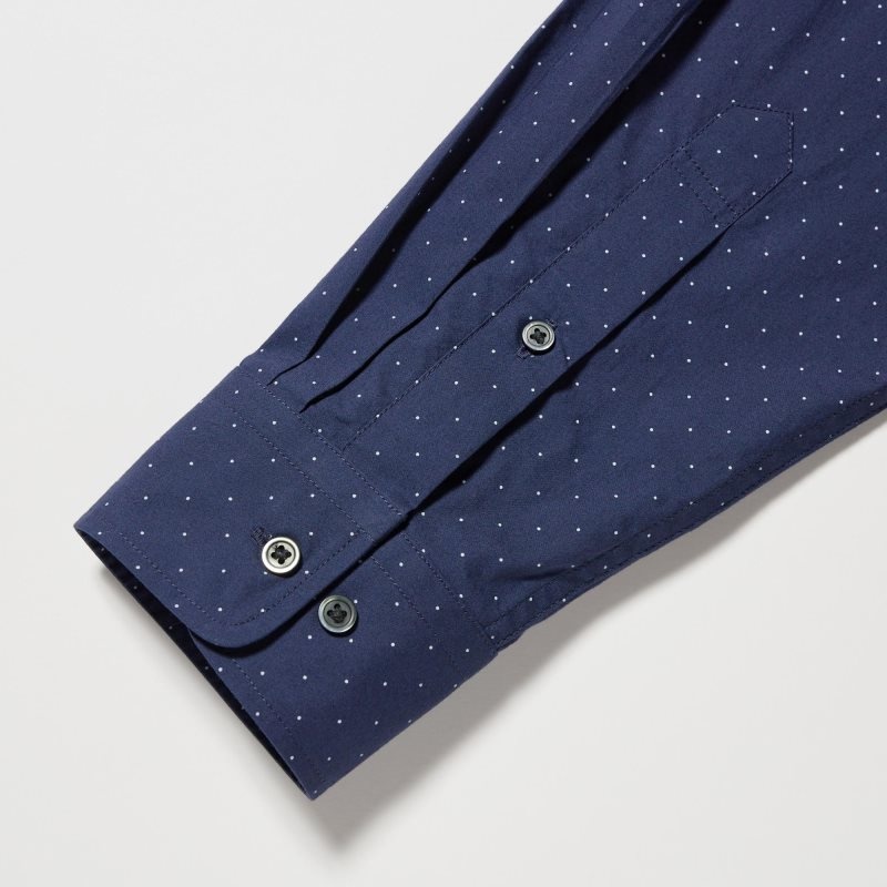 Navy Uniqlo Extra Fine Cotton Broadcloth Dotted Long-sleeve Men Shirts | 7578080