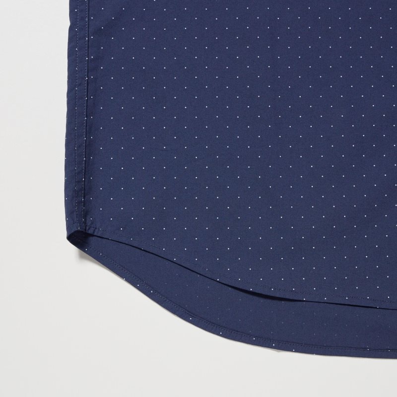 Navy Uniqlo Extra Fine Cotton Broadcloth Dotted Long-sleeve Men Shirts | 7578080