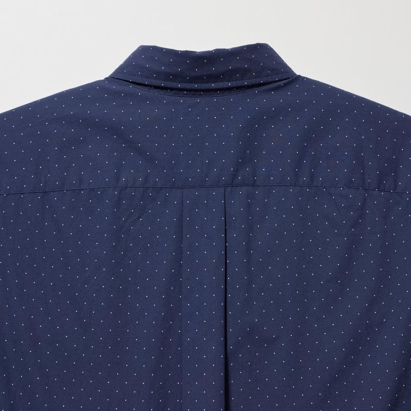 Navy Uniqlo Extra Fine Cotton Broadcloth Dotted Long-sleeve Men Shirts | 7578080
