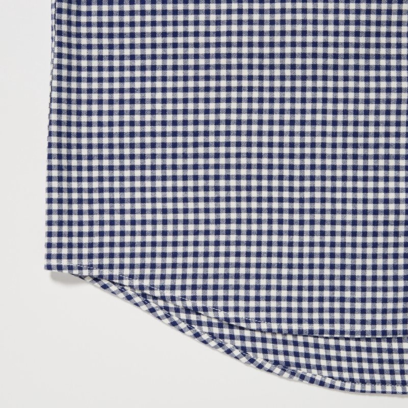 Navy Uniqlo Flannel Checked Long-sleeve Men Shirts | 8597460