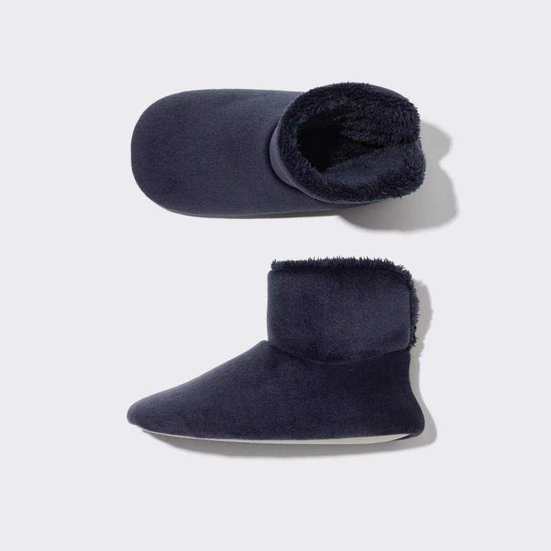 Navy Uniqlo Fleece Room Velour Men Slippers | 9326350