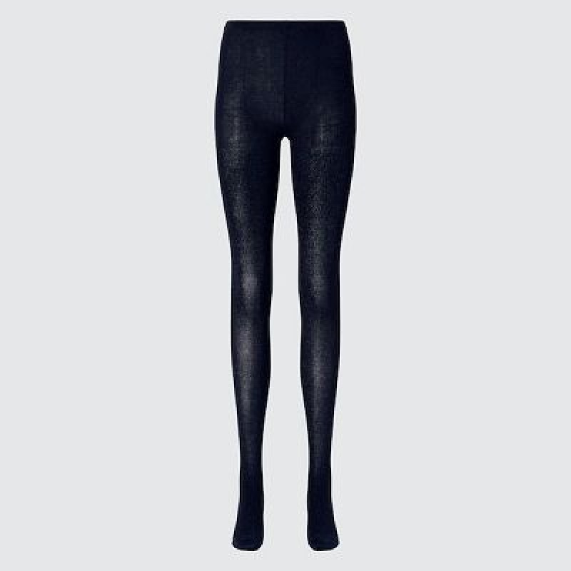 Navy Uniqlo HEATTECH Glitter Knitted Women Tight | 1421700