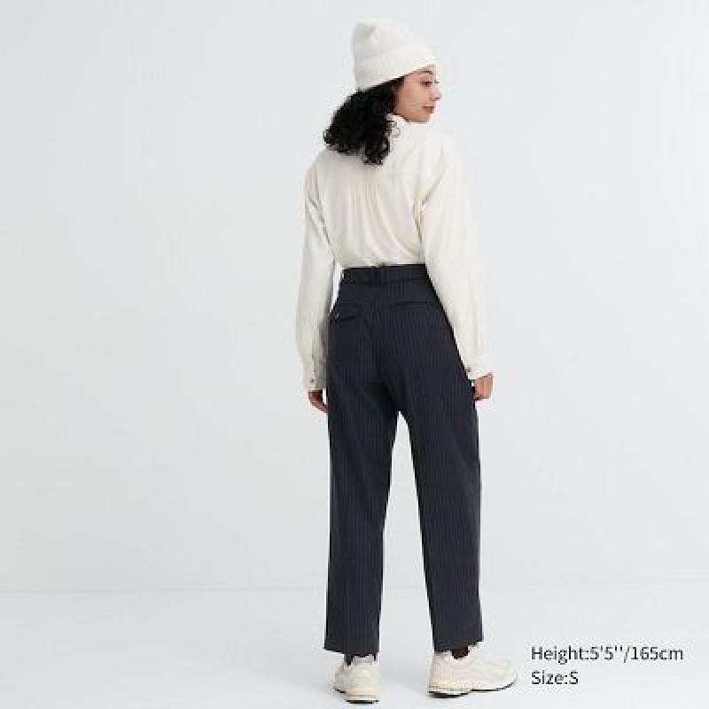 Navy Uniqlo HEATTECH Pleated Tapered Women Pants | 8654718