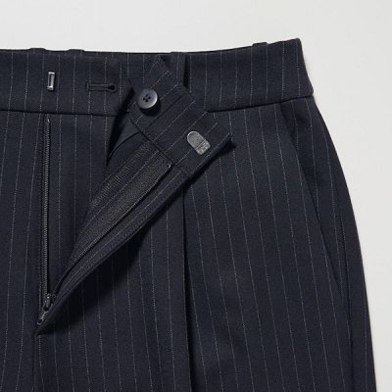 Navy Uniqlo HEATTECH Pleated Tapered Women Pants | 8654718