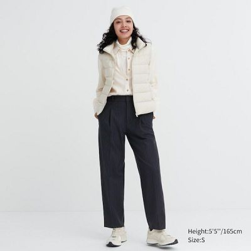 Navy Uniqlo HEATTECH Pleated Tapered Women Pants | 8654718