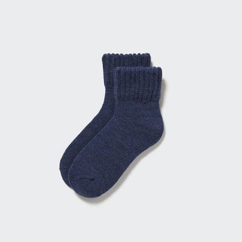 Navy Uniqlo HEATTECH (Room Pile) Women Socks | 2699423