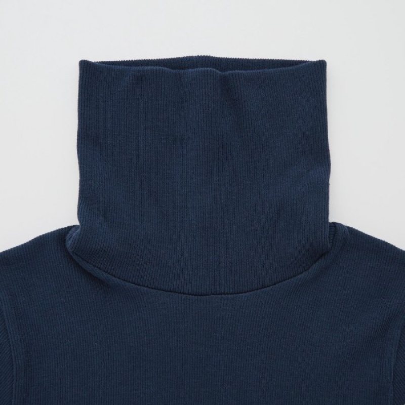 Navy Uniqlo HEATTECH Seamless Ribbed Extra Warm Women T Shirts | 8176085