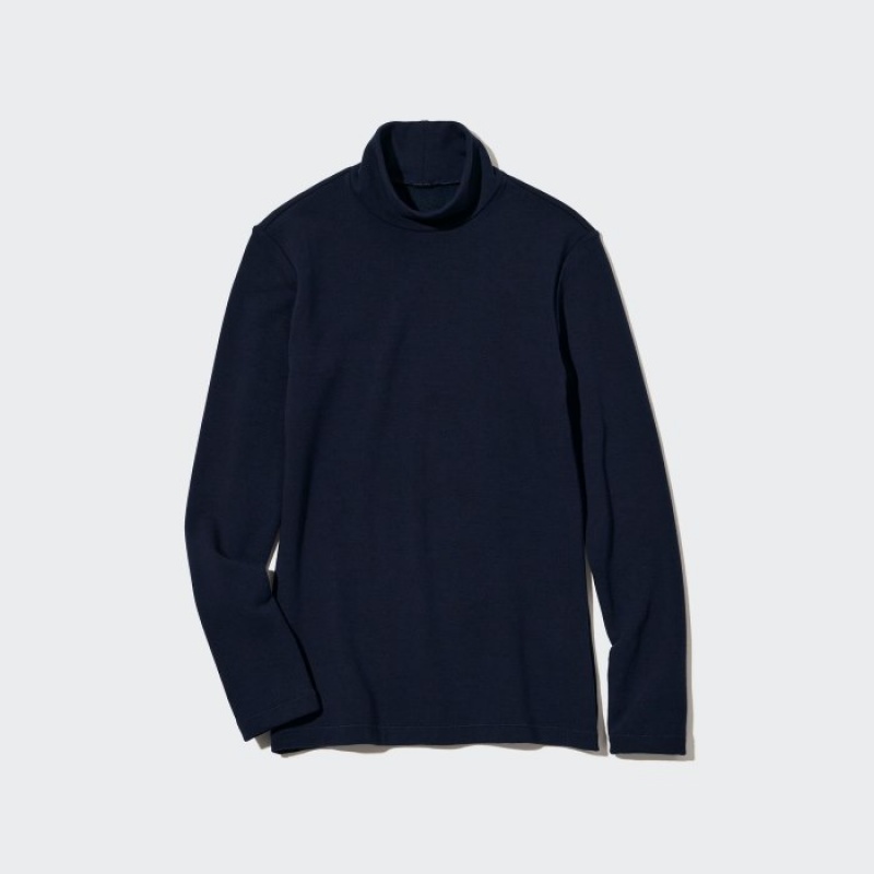 Navy Uniqlo HEATTECH Ultra Warm High Neck Women T Shirts | 8322031